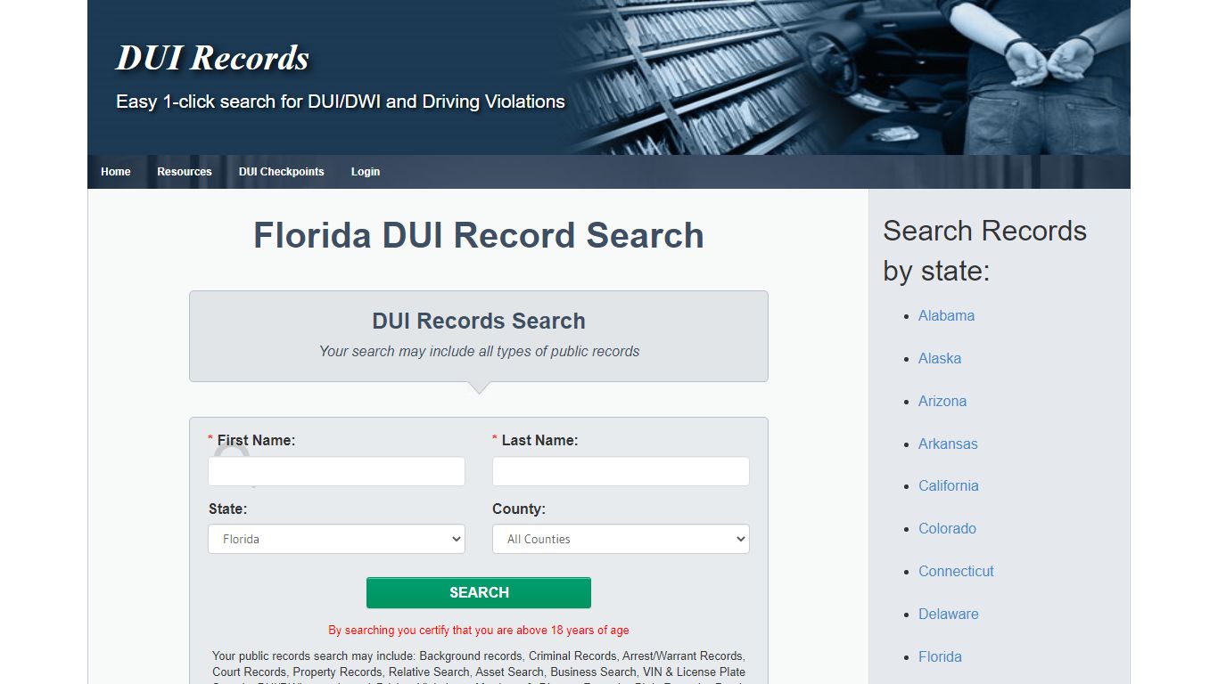 Florida FL | DUI Records Search