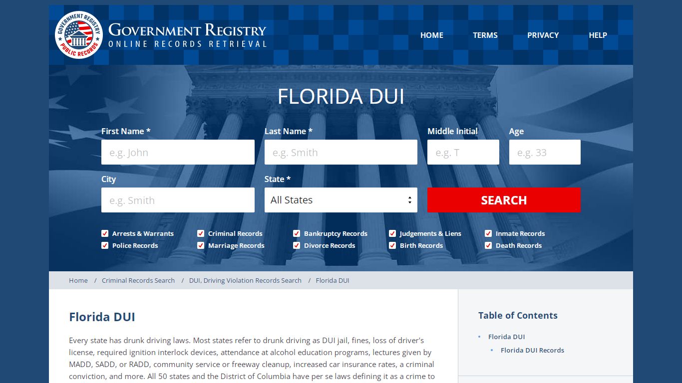 Florida DUI | Florida DUI Records | GovernmentRegistry.org